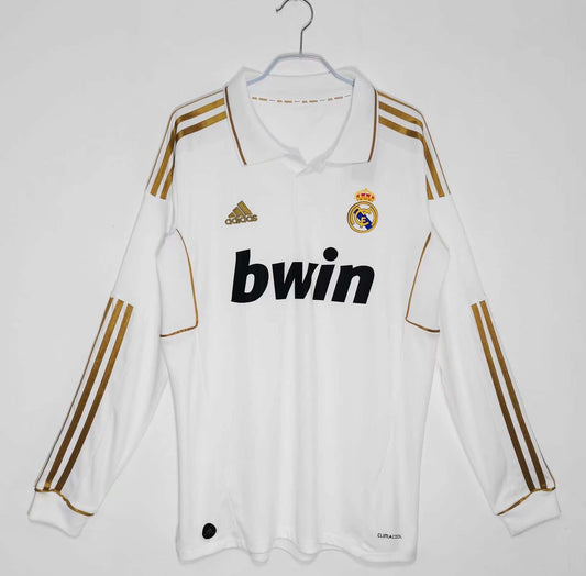 RETRO 11/12 Real Madrid home Long sleeved Fan- WHITE & GOLD