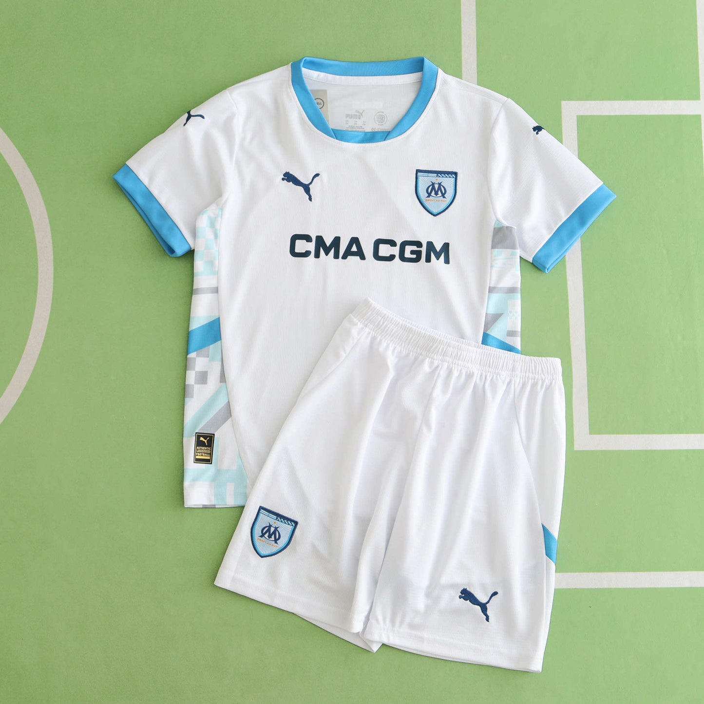 24/25 season Marseille home Kids kit- WHITE & BB BLUE